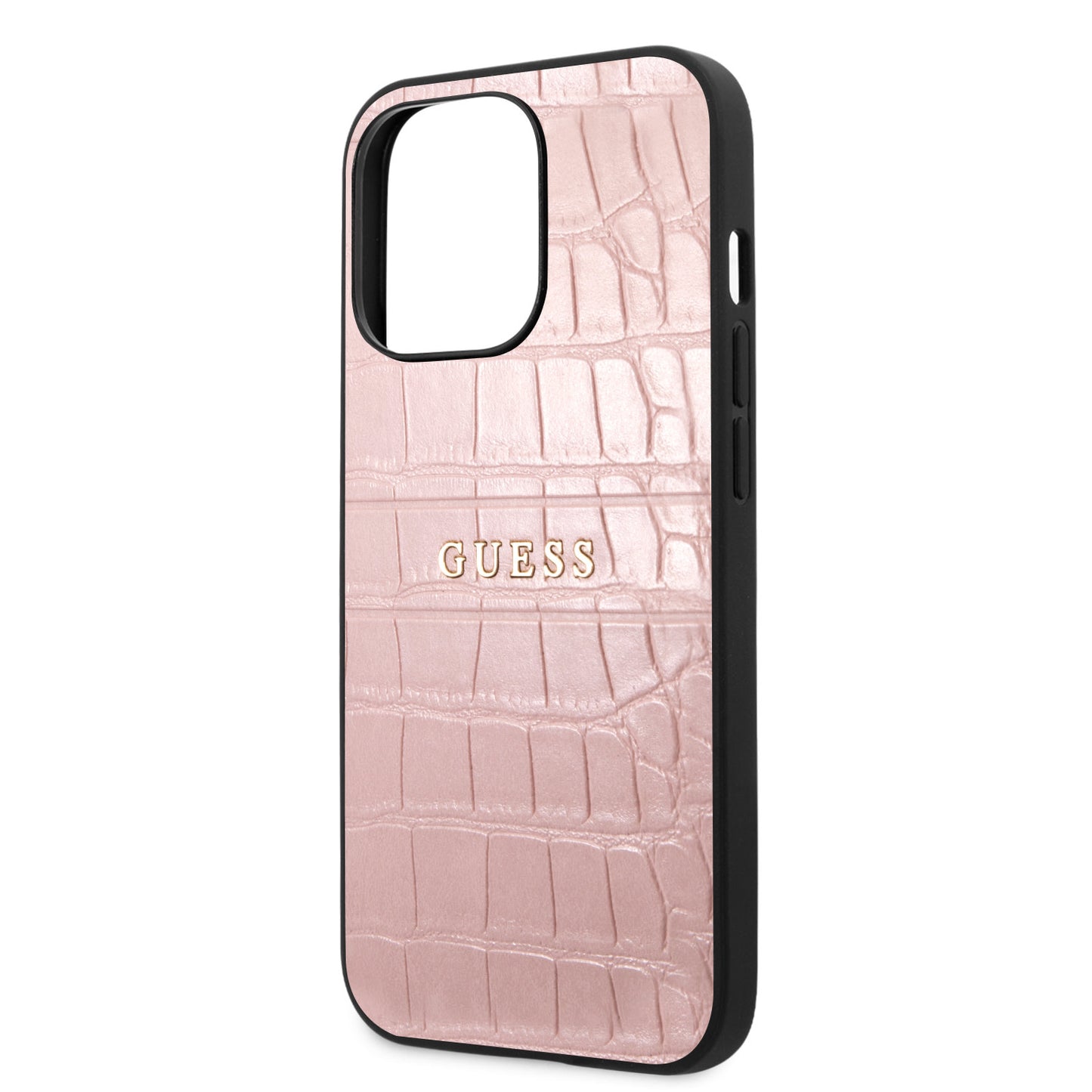 Guess iPhone 13 PRO Backcover - Croco Lines - Roze