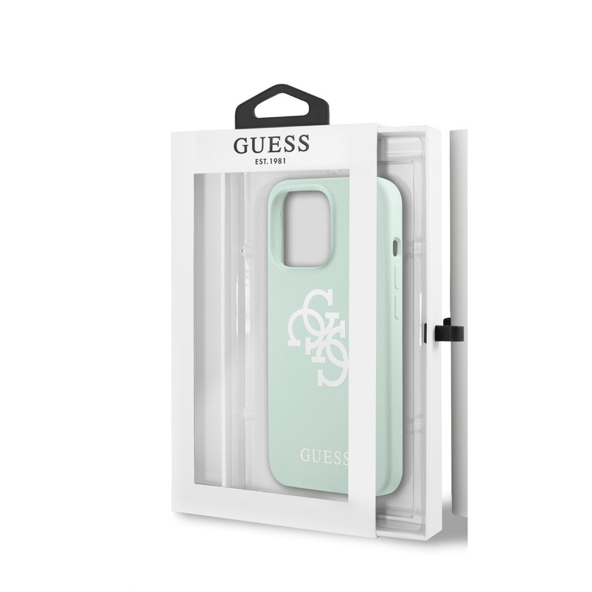 Guess iPhone 13 PRO Backcover - Wit 4G Logo - Mint Groen