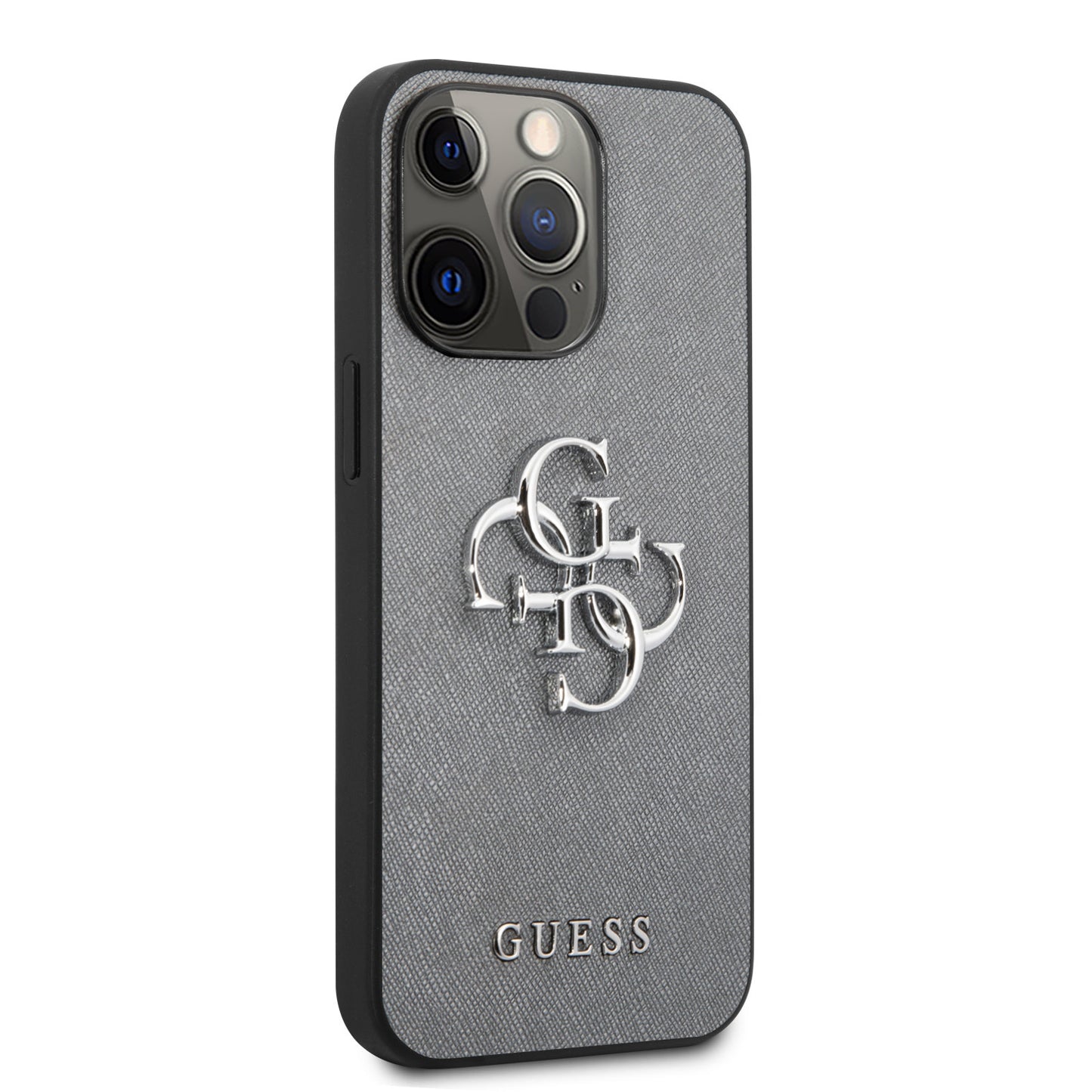 Guess iPhone 13 PRO MAX Backcover - Zilver 4G Logo - Saffiano PU - Zilver