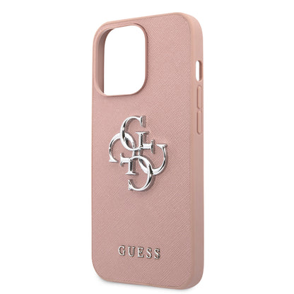 Guess iPhone 13 PRO Backcover - Zilver 4G Logo - Saffiano PU - Roze