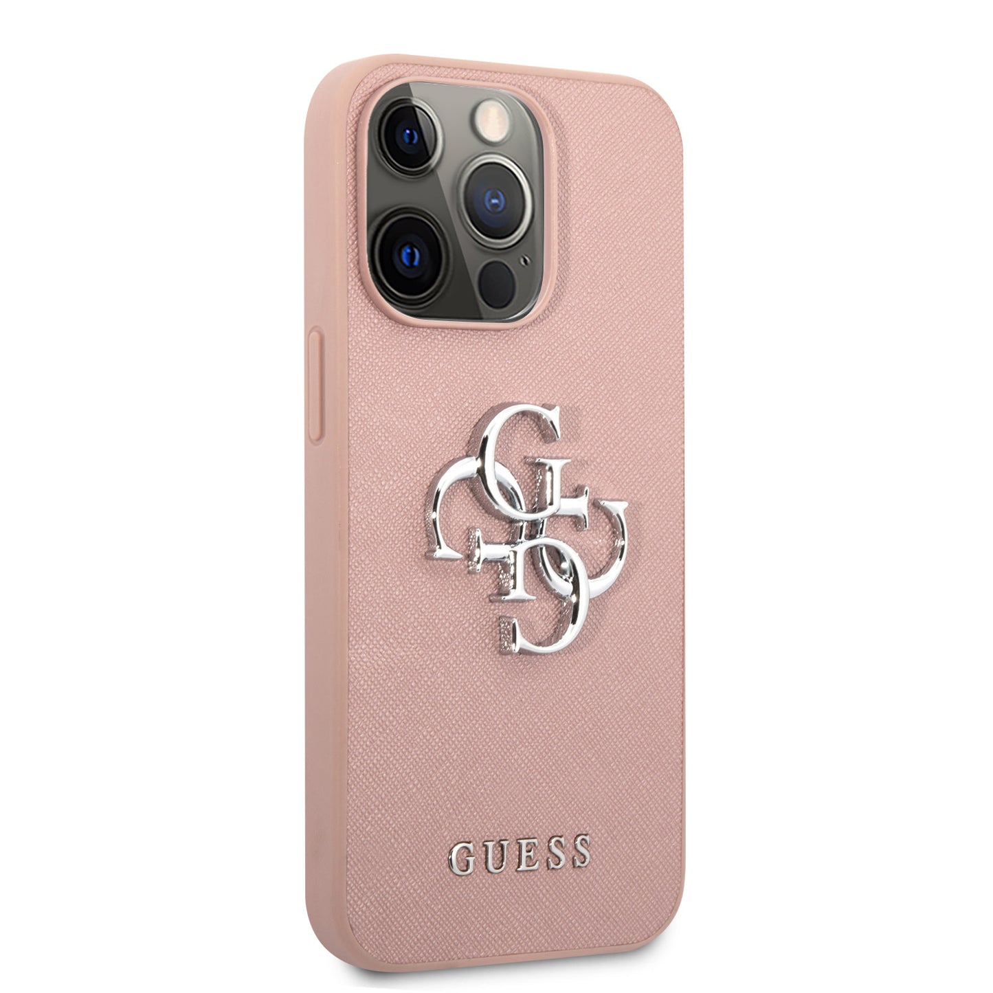 Guess iPhone 13 PRO Backcover - Zilver 4G Logo - Saffiano PU - Roze