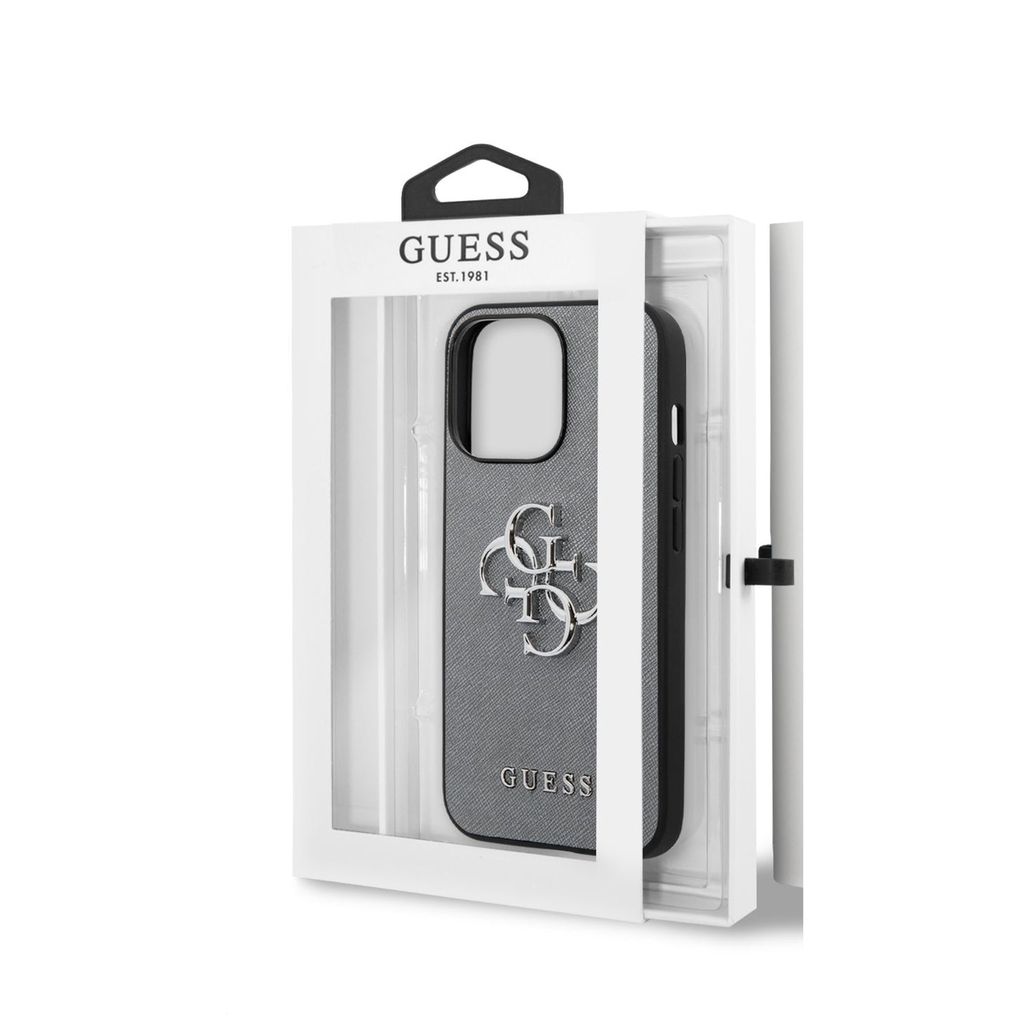 Guess iPhone 13 PRO Backcover - Zilver 4G Logo - Saffiano PU - Zilver