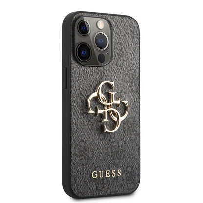 Guess iPhone 13 PRO Backcover - Gold 4G Logo - Grijs
