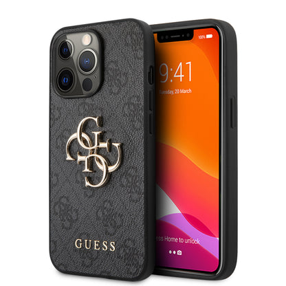 Guess iPhone 13 PRO Backcover - Gold 4G Logo - Grijs