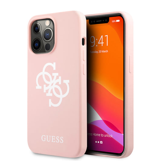 Guess iPhone 13 PRO Backcover - Wit 4G Logo - Mat Roze