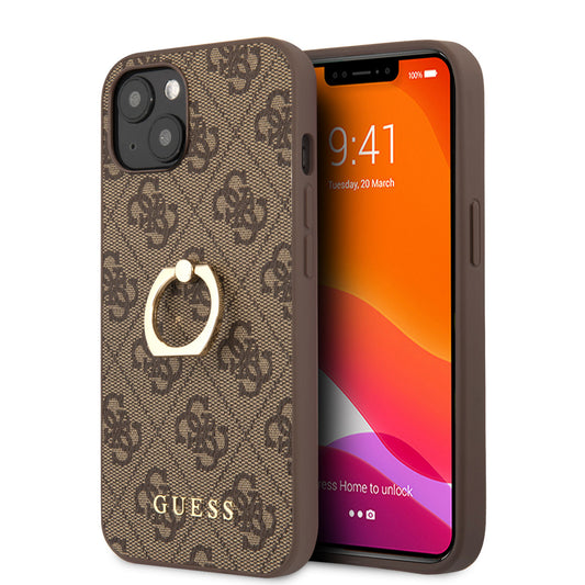 Guess iPhone 14 Backcover - Met Ringhouder - Bruin