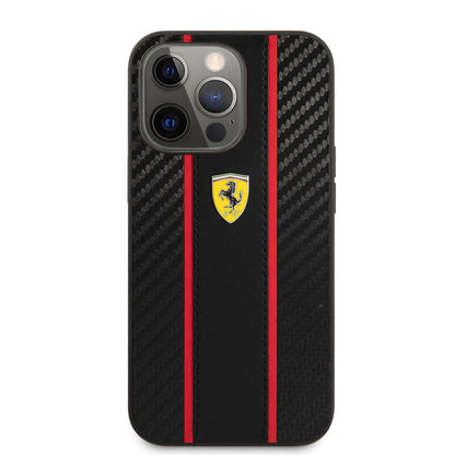Ferrari iPhone 13 PRO Backcover - Smooth Tire Stripe - Zwart