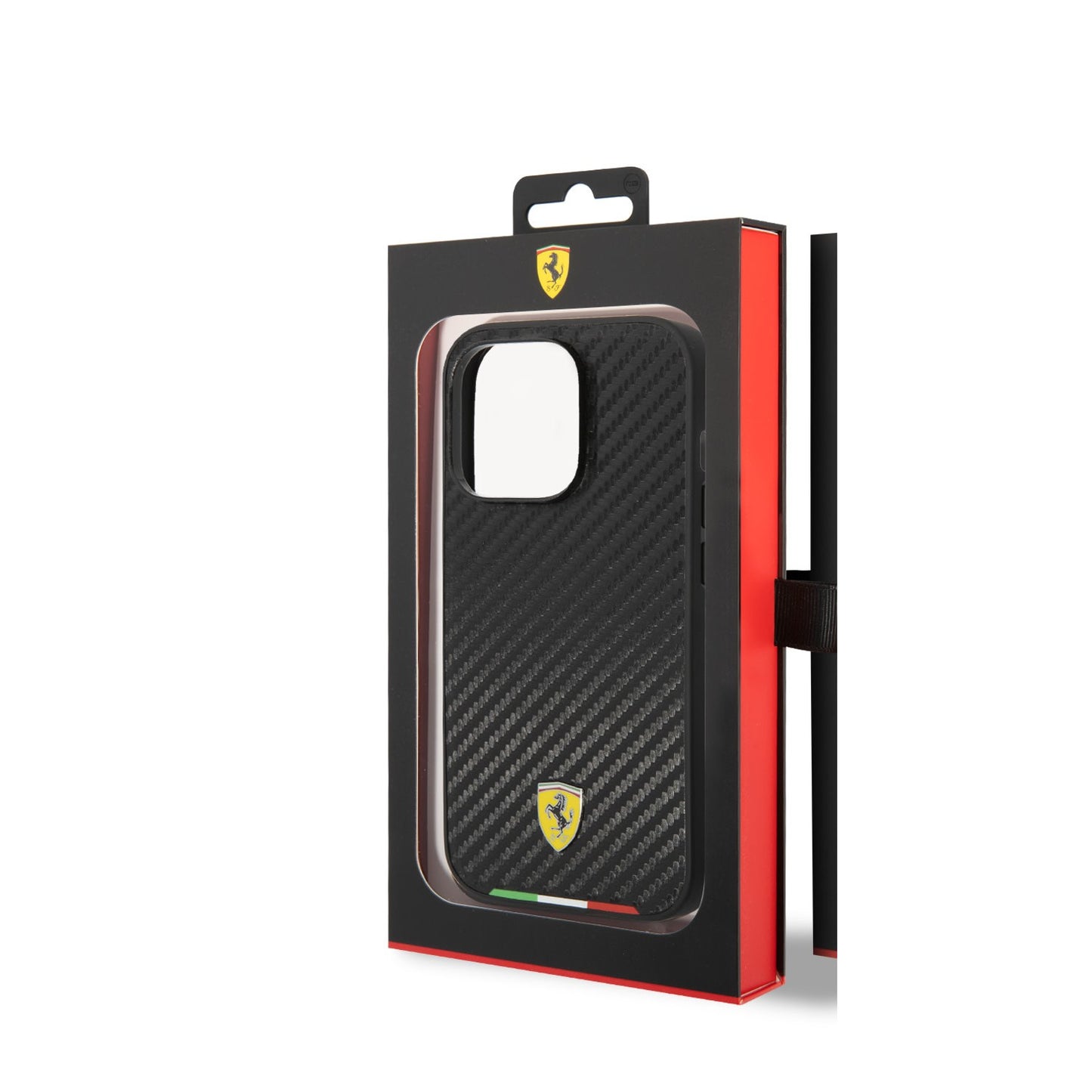 Ferrari iPhone 14 Pro Backcover - Italian Flag Line - Zwart