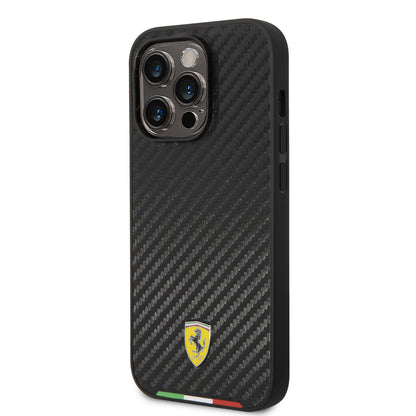 Ferrari iPhone 14 Pro Backcover - Italian Flag Line - Zwart