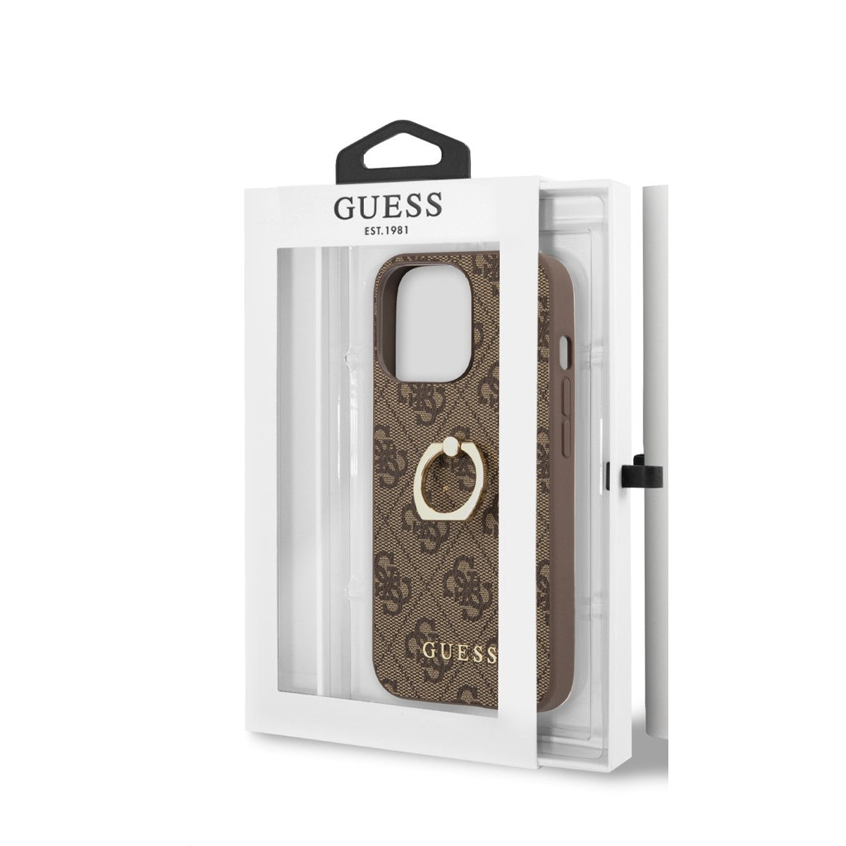 Guess iPhone 14 Pro Max Backcover - Met Ringhouder - Bruin