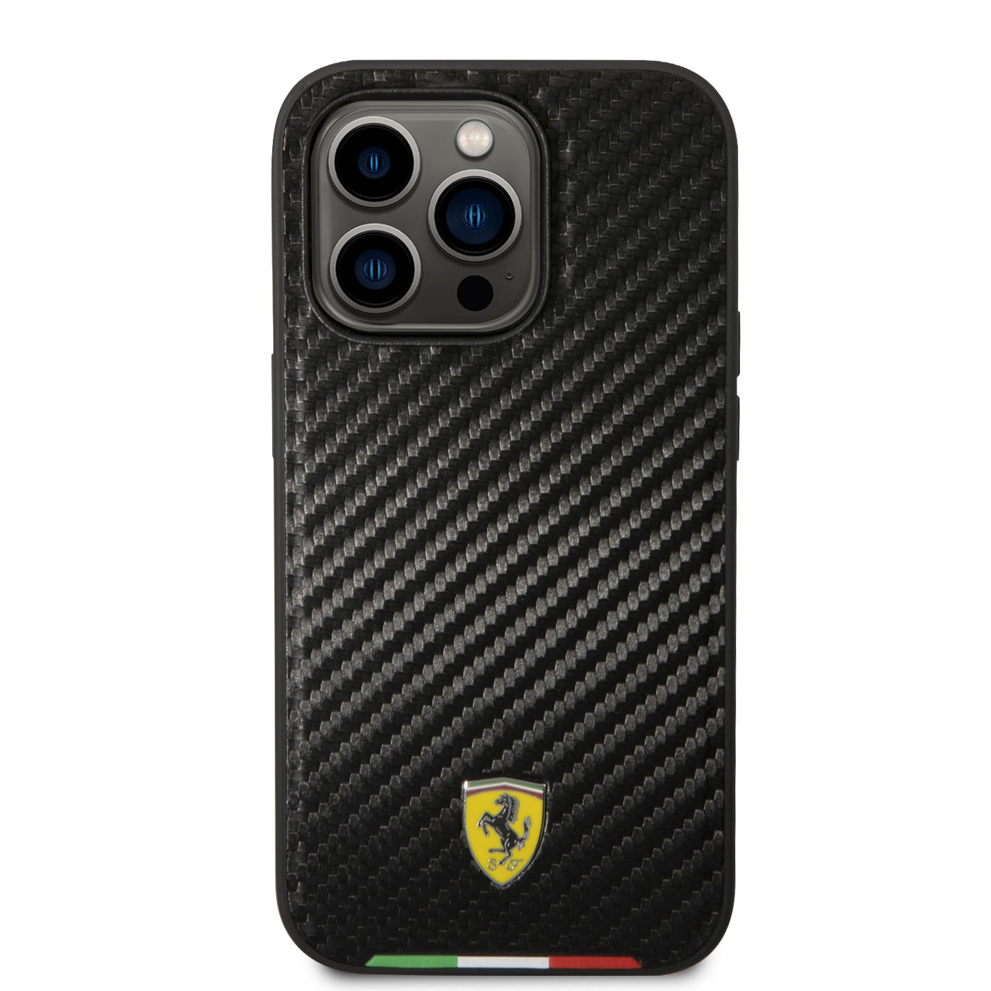 Ferrari iPhone 14 Pro Max Backcover - Italian Flag Line - Zwart