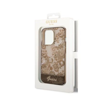 Guess iPhone 14 PRO Backcover - Porselein Collectie - Bruin