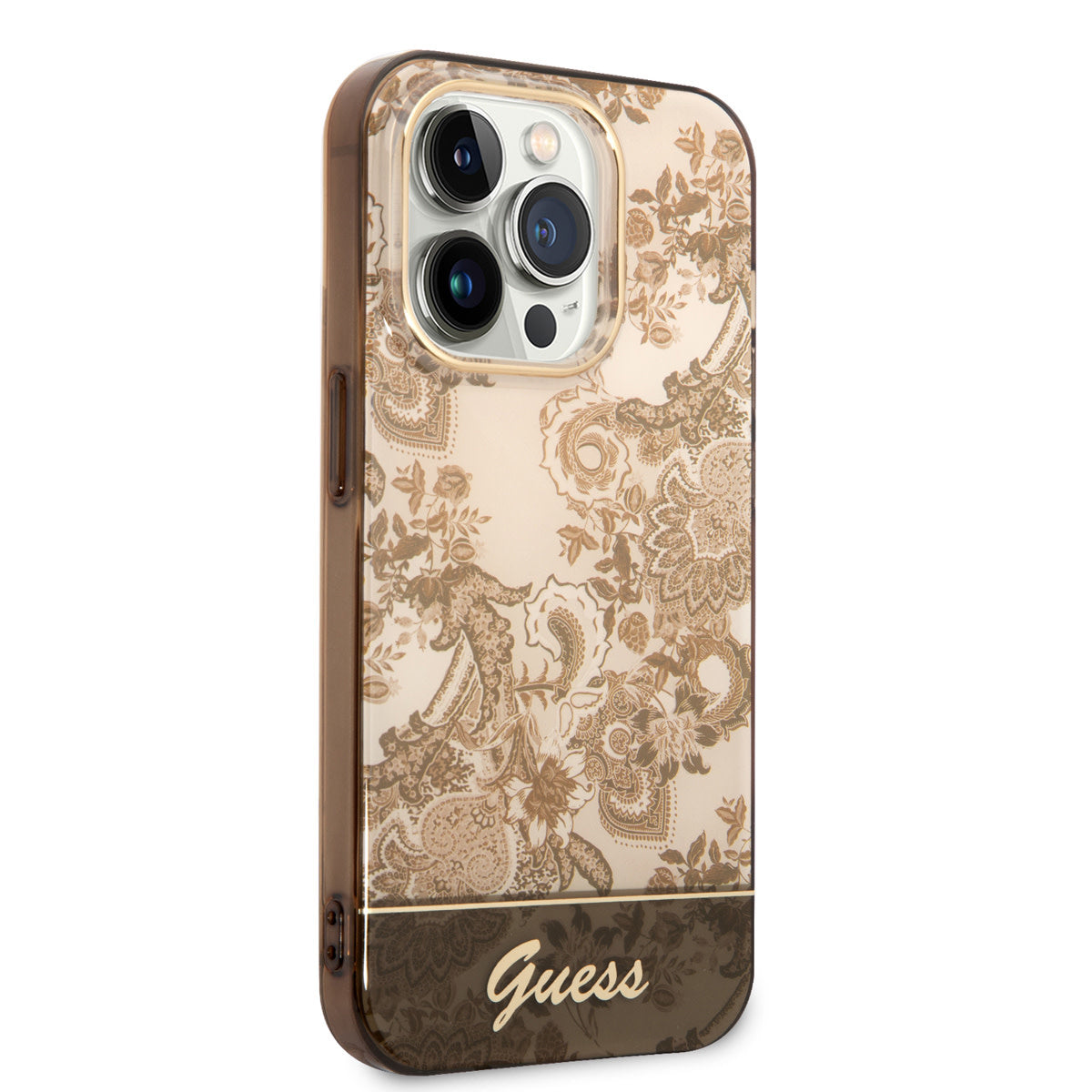 Guess iPhone 14 Pro Max Backcover - Porselein Collectie - Bruin