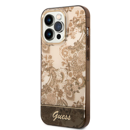 Guess iPhone 14 Pro Max Backcover - Porselein Collectie - Bruin