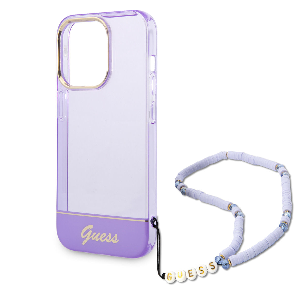 Guess iPhone 14 Pro Max Backcover - met koord - Transparant Paars