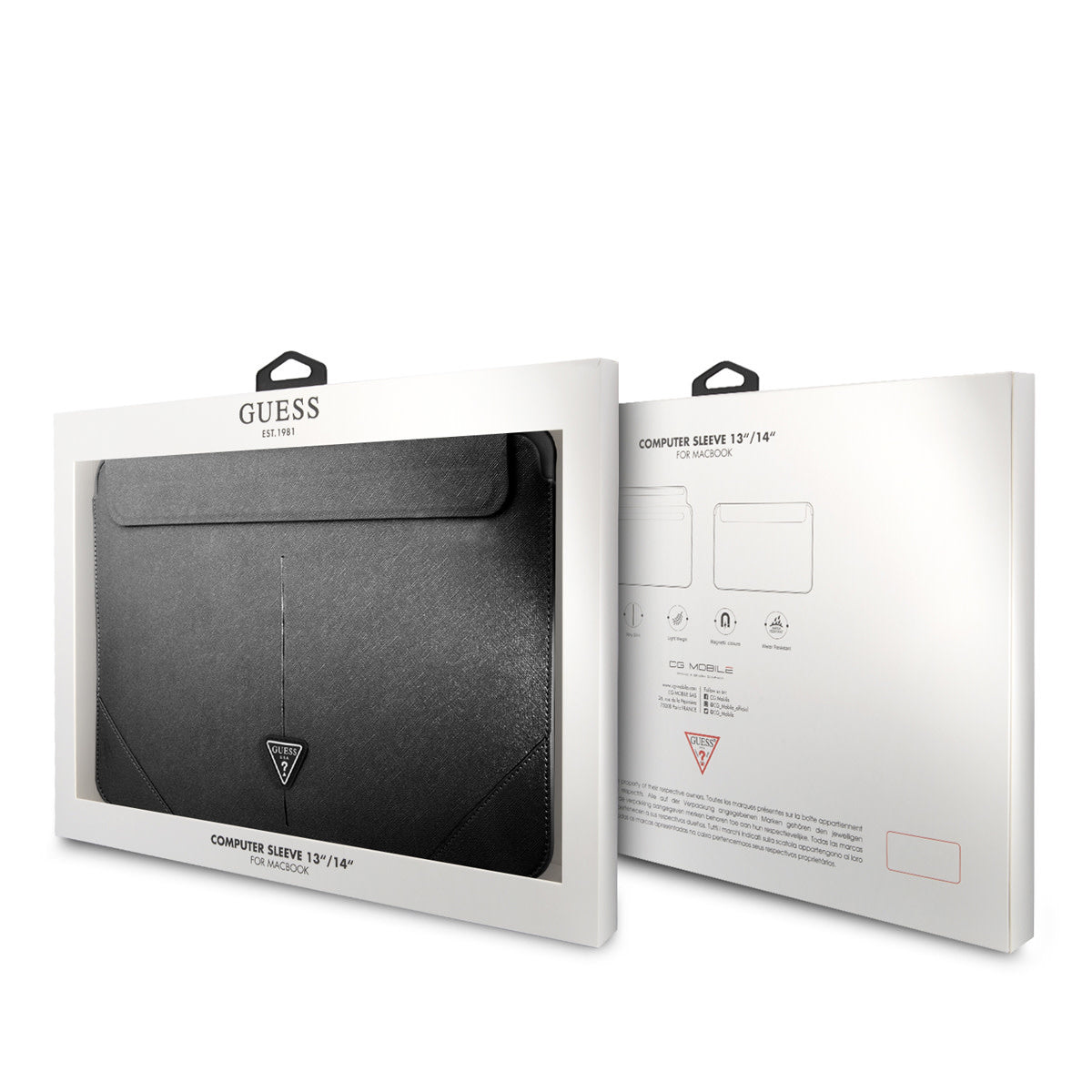 Guess 14 Inch PU Leather Laptop- en Tablet-Sleeve- 4G Logo - Zwart