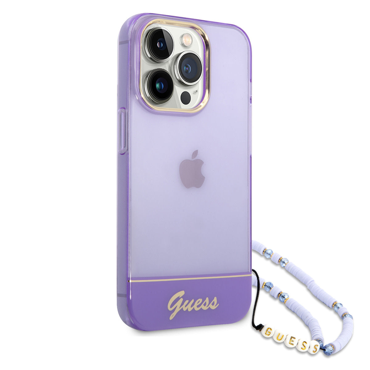 Guess iPhone 14 PRO Backcover - met koord - Transparant Paars