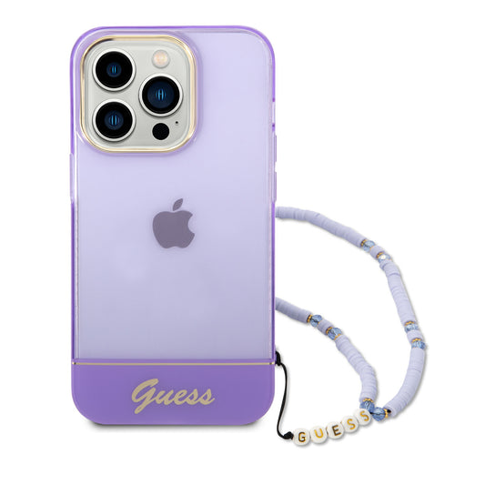 Guess iPhone 14 Pro Max Backcover - met koord - Transparant Paars
