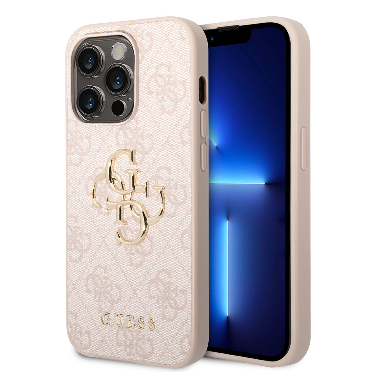 Guess iPhone 14 Pro Max Backcover - Gold 4G Logo - Roze