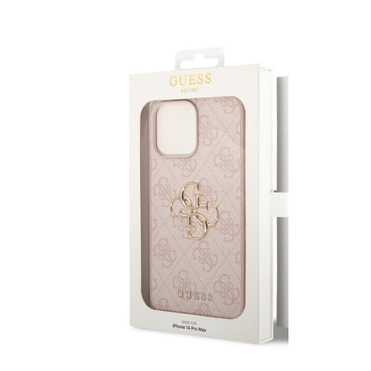 Guess iPhone 14 Pro Backcover - Gold 4G Logo - Roze