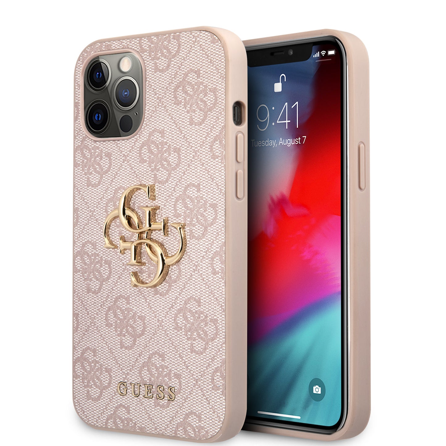 Guess iPhone 12 PRO MAX Backcover - Gold 4G Logo - Roze