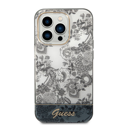 Guess iPhone 14 Pro Max Backcover - Porselein Collectie - Zwart