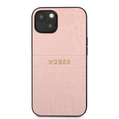 Guess iPhone 13 MINI Hardcase Backcover - Croco Lines - Roze