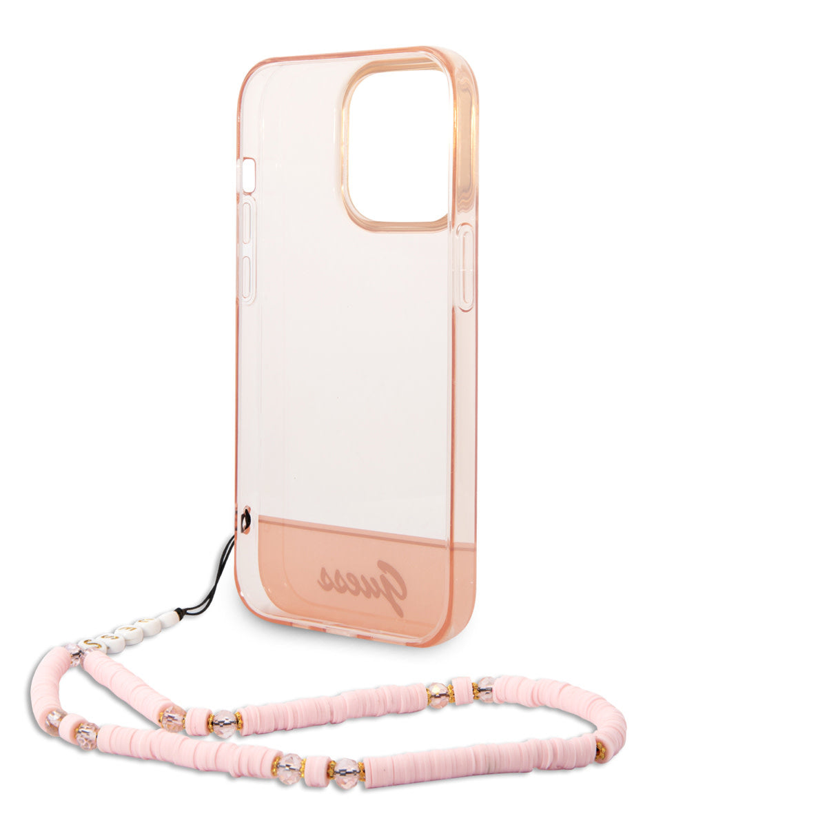 Guess iPhone 14 Pro Max Backcover - met koord - Transparant Roze