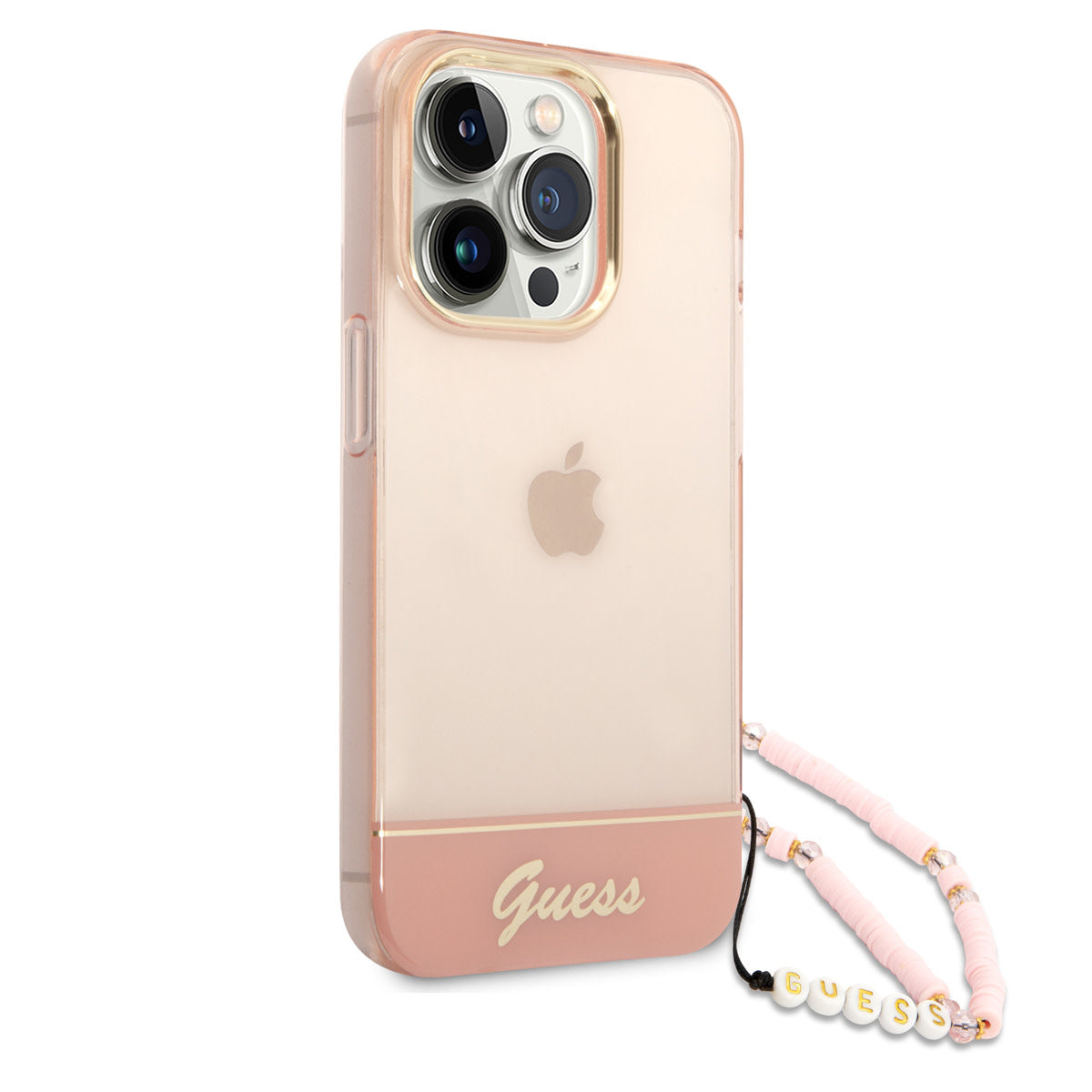 Guess iPhone 14 Pro Max Backcover - met koord - Transparant Roze