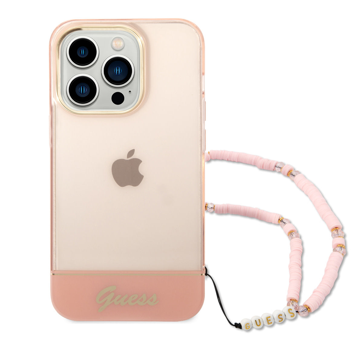 Guess iPhone 14 PRO Backcover - met koord - Transparant Roze