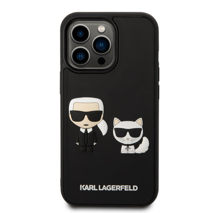 Karl Lagerfeld iPhone 14 Pro Backcover - 3D Rubber Karl & Choupette - Zwart