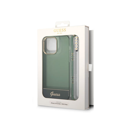 Guess iPhone 14 PRO Backcover - met koord - Transparant Groen