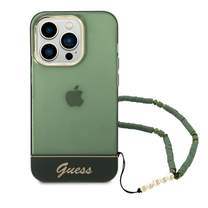Guess iPhone 14 Pro Max Backcover - met koord - Transparant Groen