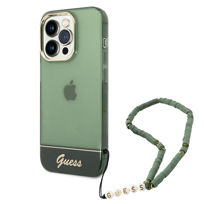 Guess iPhone 14 Pro Max Backcover - met koord - Transparant Groen