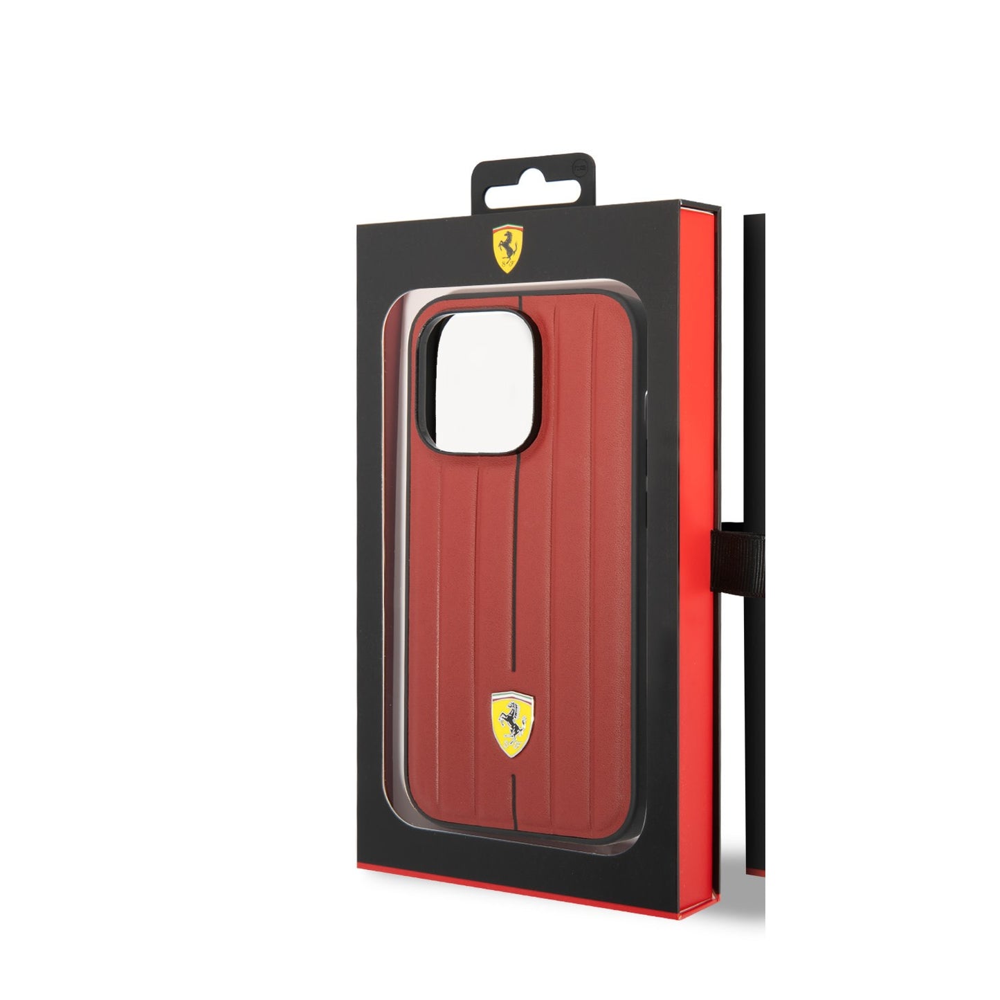 Ferrari iPhone 14 Pro Max kunstleer Backcover - Hot Stamp - Black Line - Rood