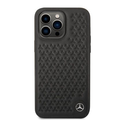 Mercedes-Benz iPhone 14 Pro Leren Backcover - Star Pattern - Zwart