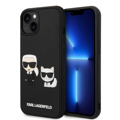 Karl Lagerfeld iPhone 14 Plus Backcover - 3D Rubber Karl & Choupette - Zwart