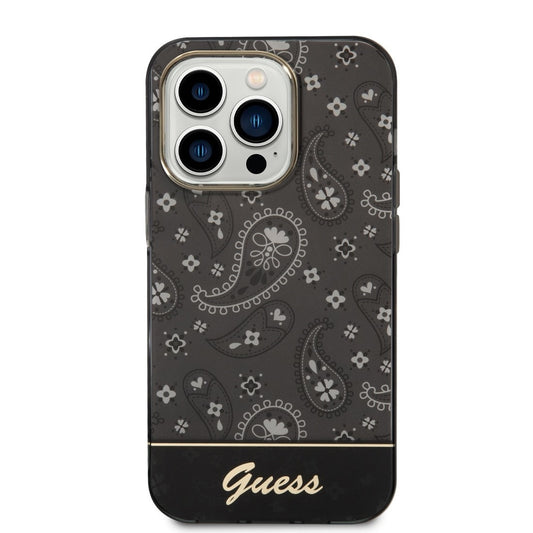 Guess iPhone 14 PRO Backcover - Paisley Collectie - Zwart