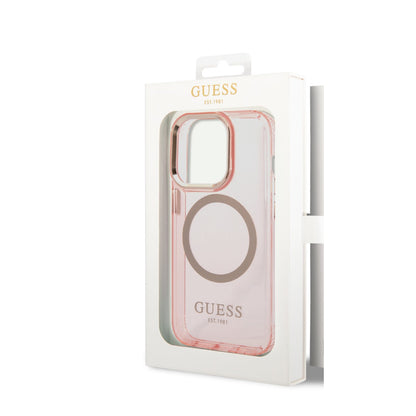 Guess iPhone 14 PRO Backcover - Magsafe Compatible - Transparant Roze