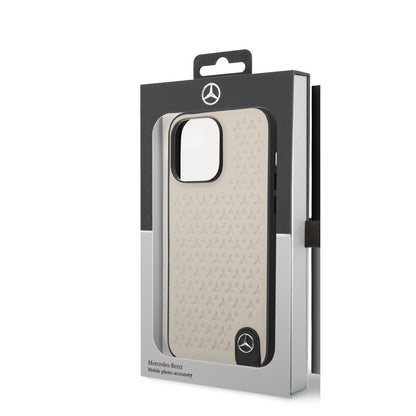 Mercedes-Benz iPhone 14 Pro Leren Backcover - Star Pattern - Beige