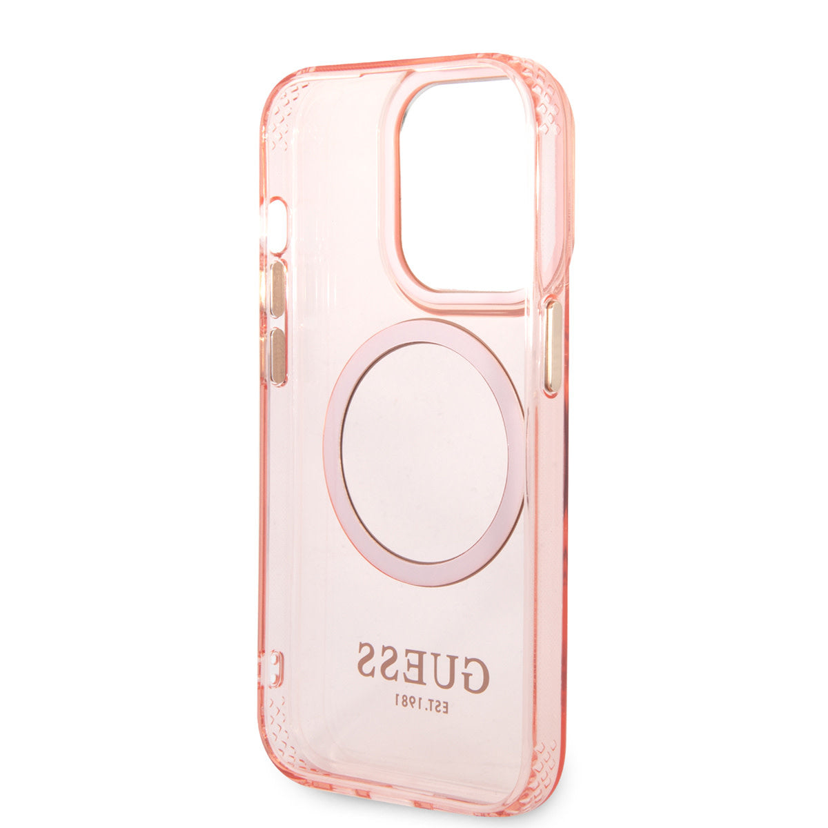Guess iPhone 14 Pro Max Backcover - Magsafe Compatible - Transparant Roze