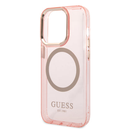 Guess iPhone 14 Pro Max Backcover - Magsafe Compatible - Transparant Roze