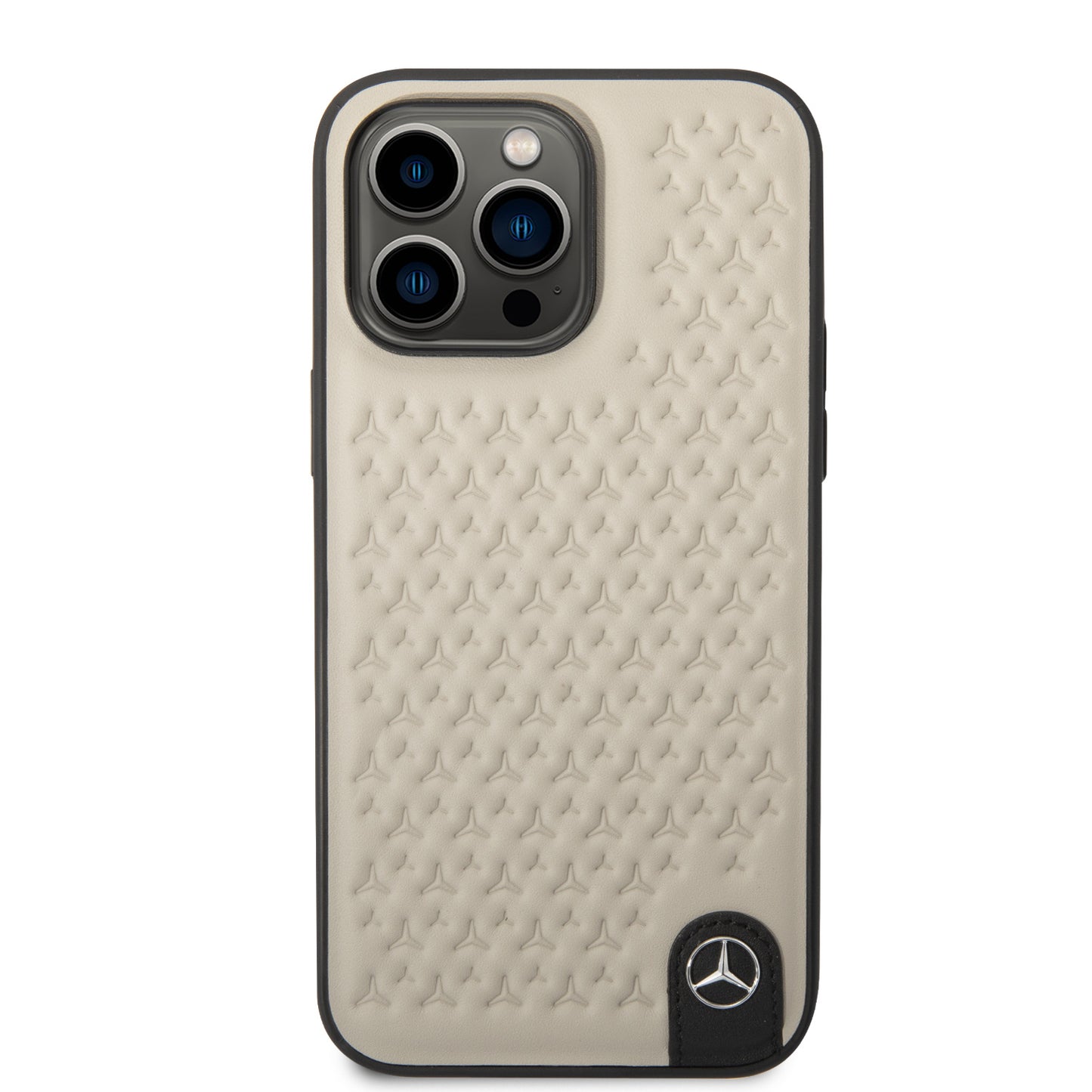 Mercedes-Benz iPhone 14 Pro Leren Backcover - Star Pattern - Beige