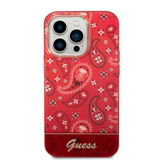 Guess iPhone 14 Pro Max Backcover - Paisley Collectie - Rood
