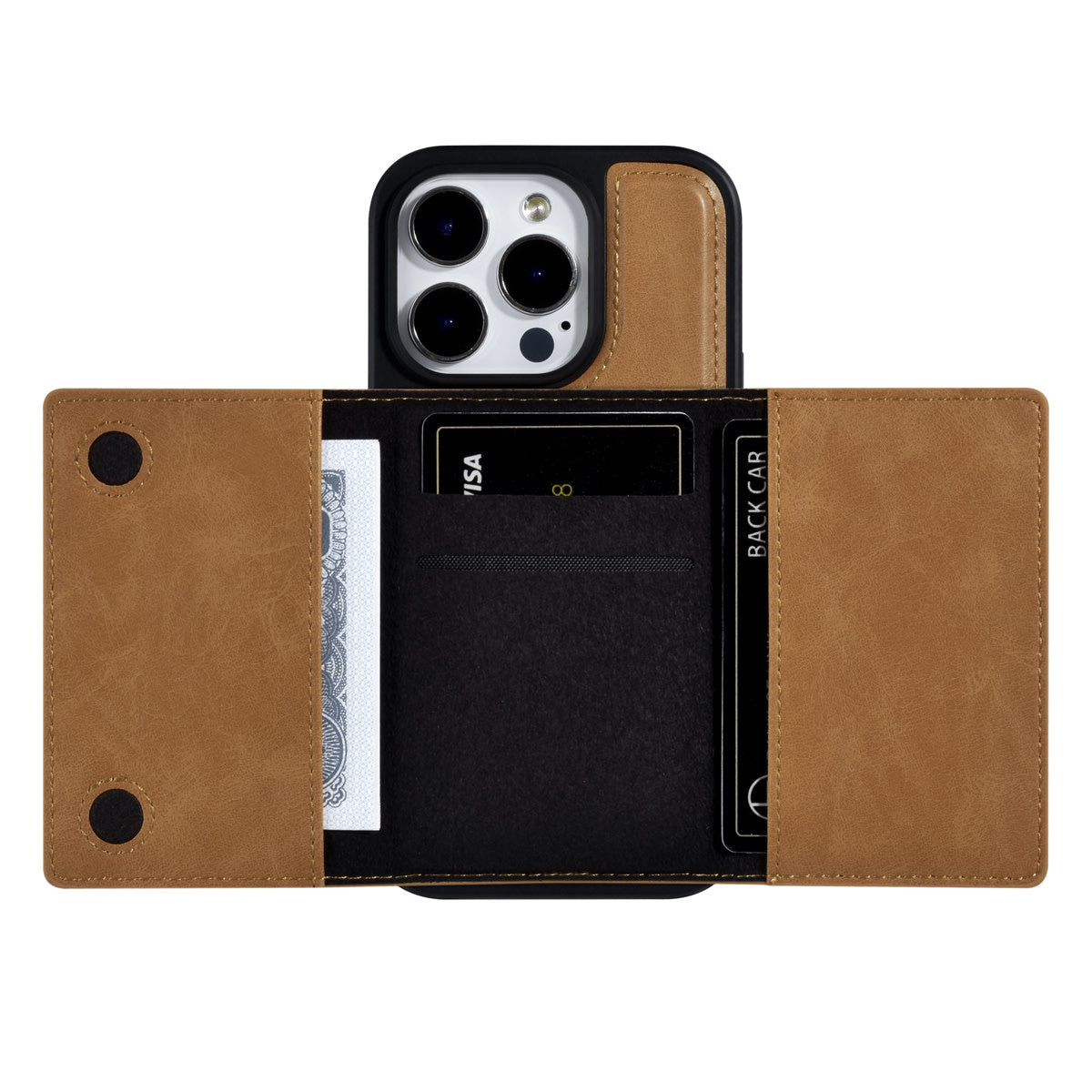 iPhone 14 PRO - 2 in 1 Back Cover en Afneembare kaarthouder - Bruin