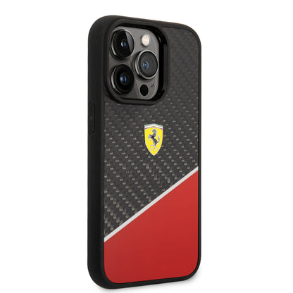 Ferrari iPhone 14 Pro Backcover - Carbon - Stripe - Rood