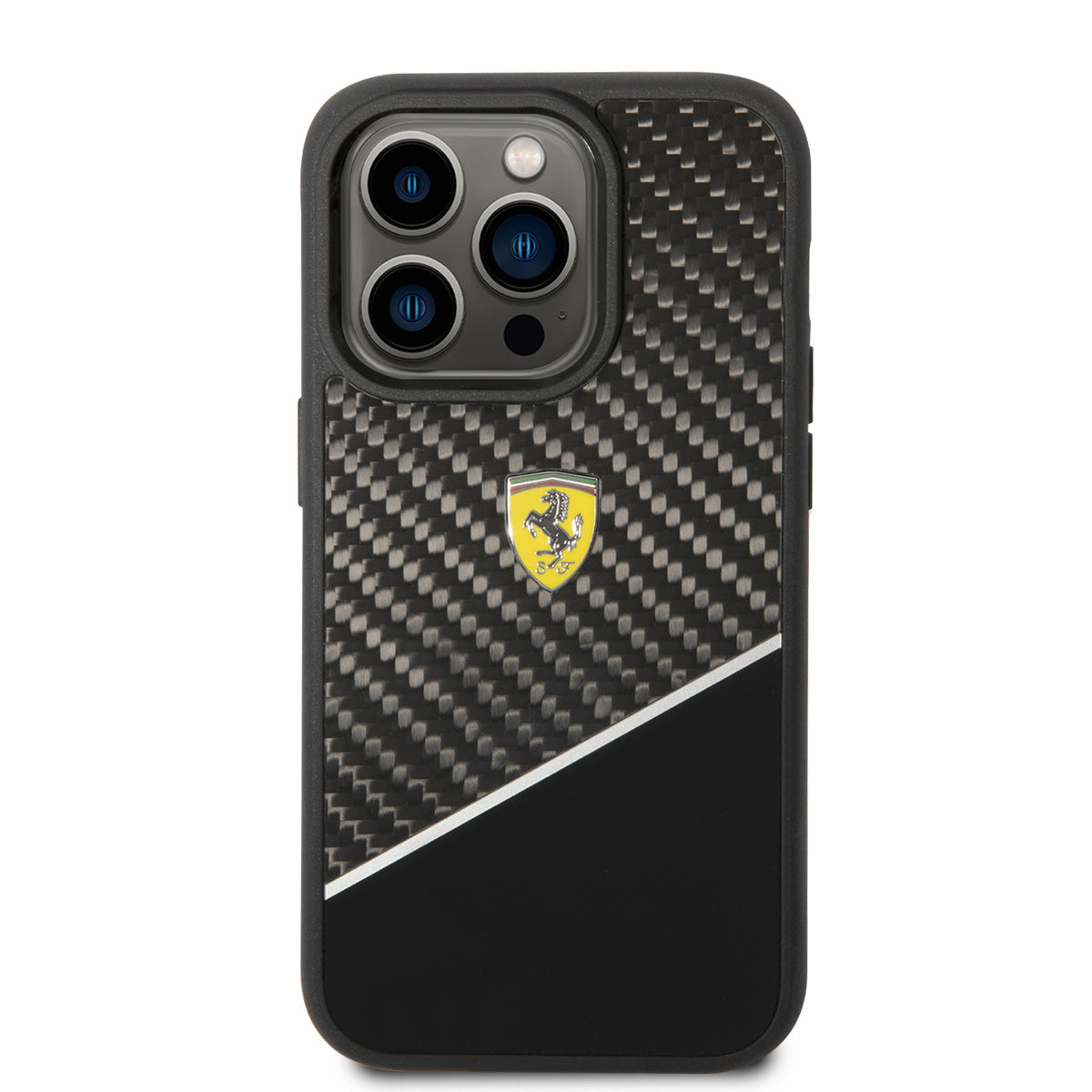 Ferrari iPhone 14 Pro Backcover - Carbon - Stripe - Zwart
