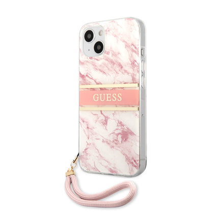 Guess iPhone 13 MINI Backcover - Met Riem - Marble Roze