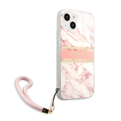 Guess iPhone 13 MINI Backcover - Met Riem - Marble Roze