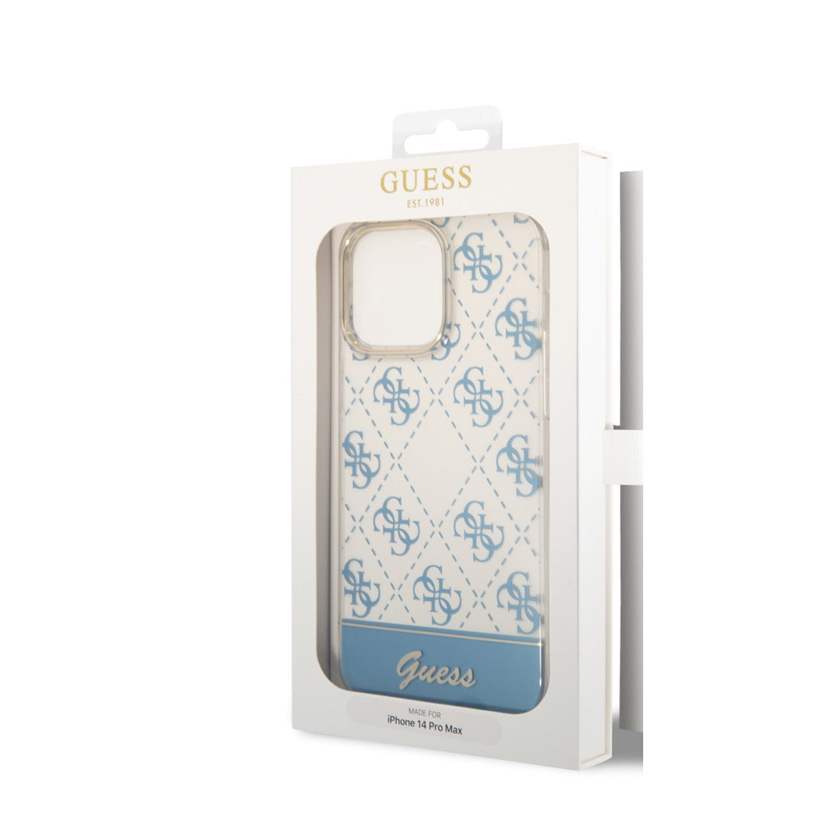 Guess iPhone 14 PRO Backcover - 4G Pattern Script - Blauw